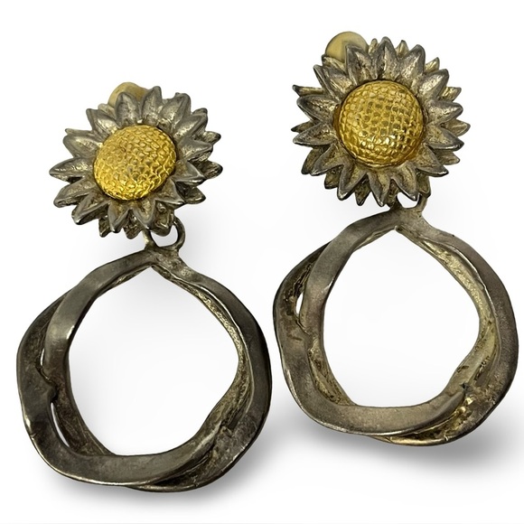 Jewelry - Sunflower Silver and Gold Clip On Earrings